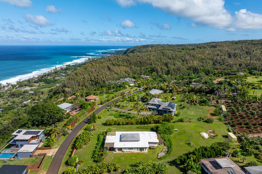 Enjoy breathtaking views of lush landscape and ocean horizon from the hilltop.