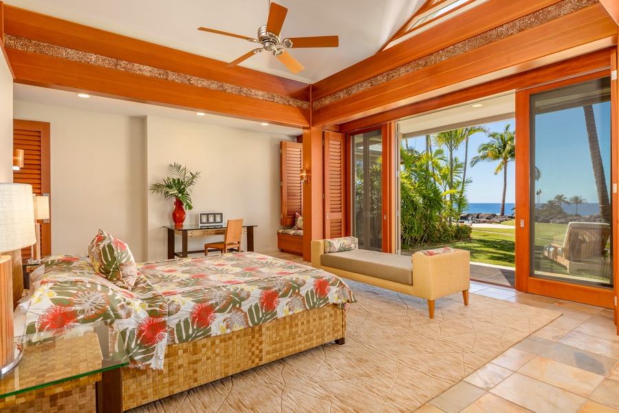 Spacious bedroom with beautiful ocean views.