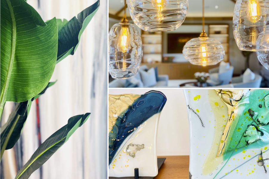 Refined luxury: Bespoke lighting, lush plants, handcrafted art