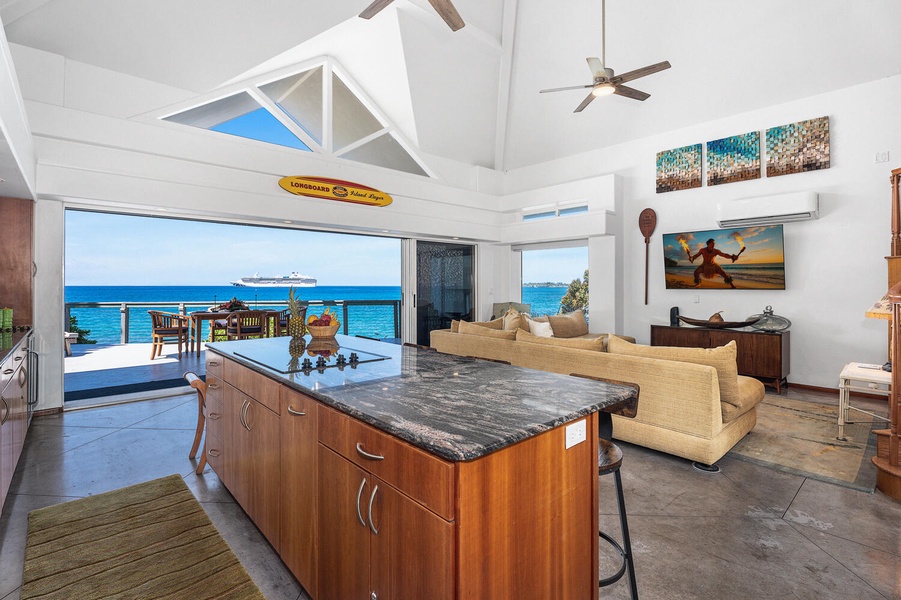 Entertain easily with open-concept layout—prep meals while watching waves roll in.