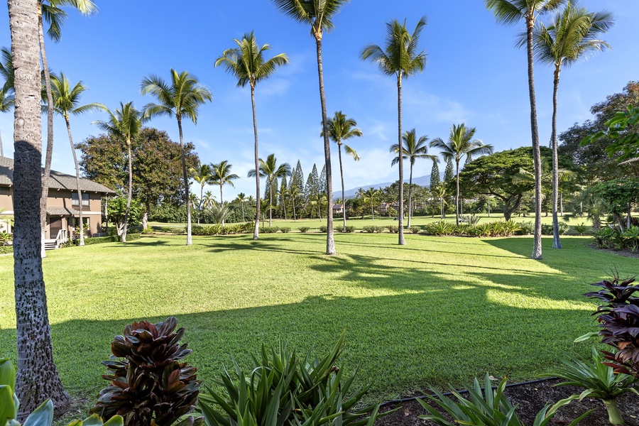Tropical paradise with swaying palms and manicured lawns creating a serene Hawaiian resort setting.