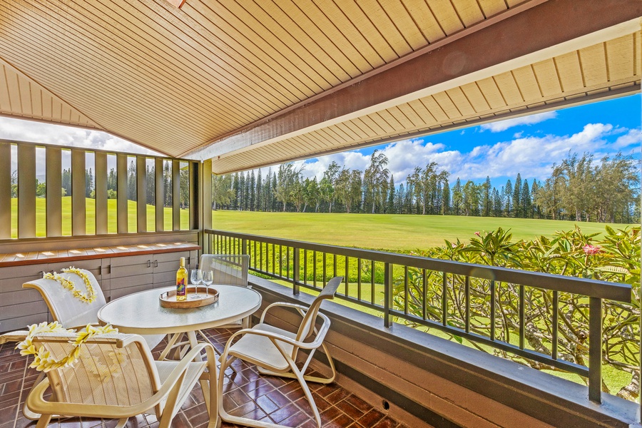 Enjoy a peaceful moment on the lanai, perfect for sipping a morning coffee or unwinding with a glass of wine