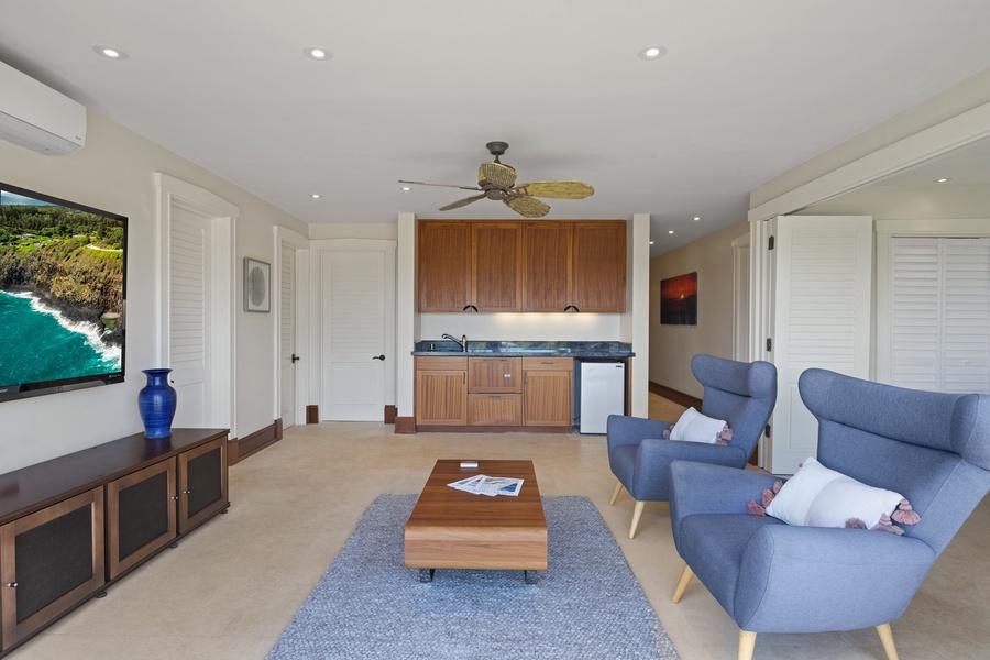 Never miss an episode of your favorite show in the TV room.