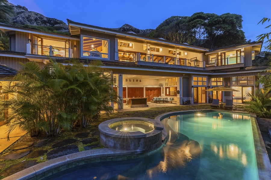 This expansive villa is just beautiful at dusk