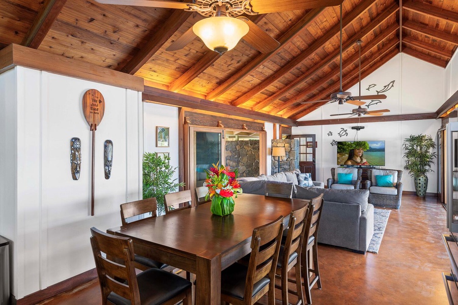 Open-concept living and dining area.