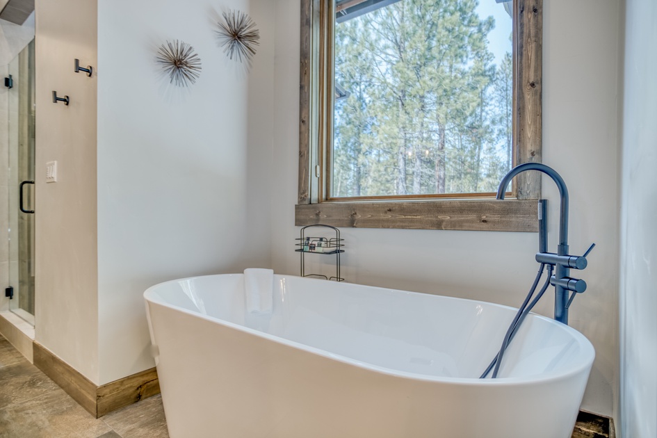 Modern Farmhouse With Black Bathroom Flooring - Soul & Lane