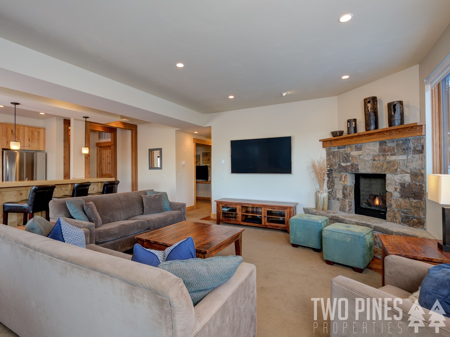 Living Area with comfy seating and TV