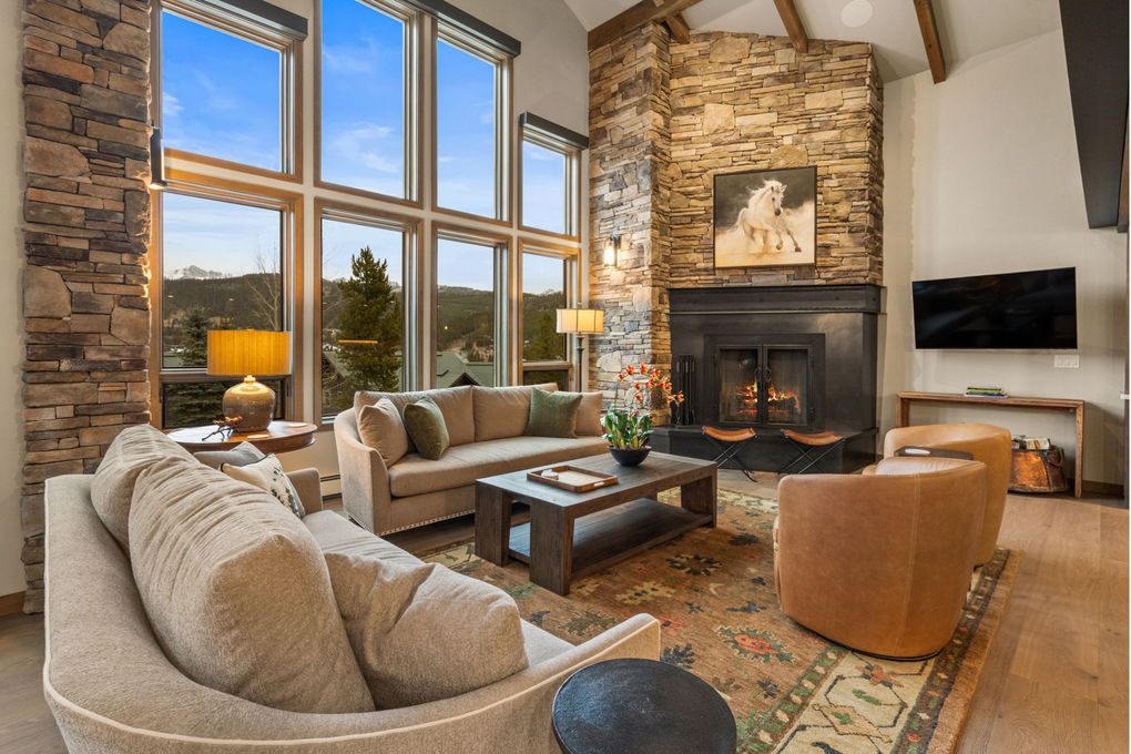 Spacious Living Room with Wood Burning Fireplace