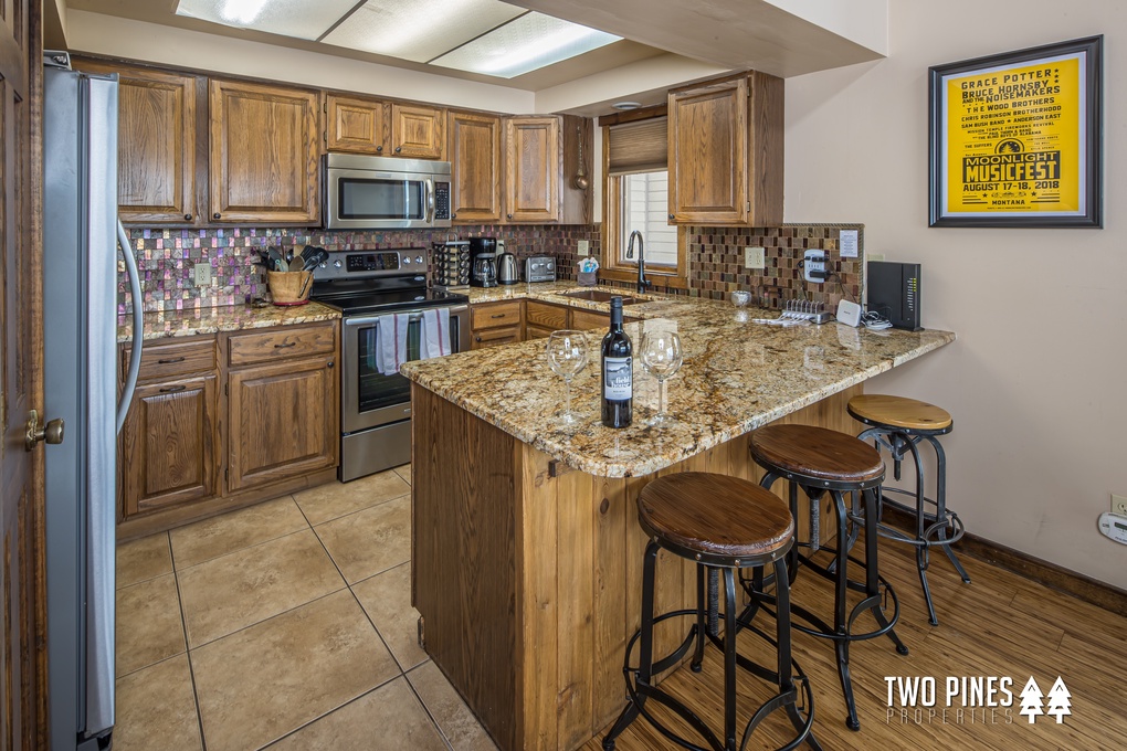 Kitchen with Bar Seating for 3 Guests