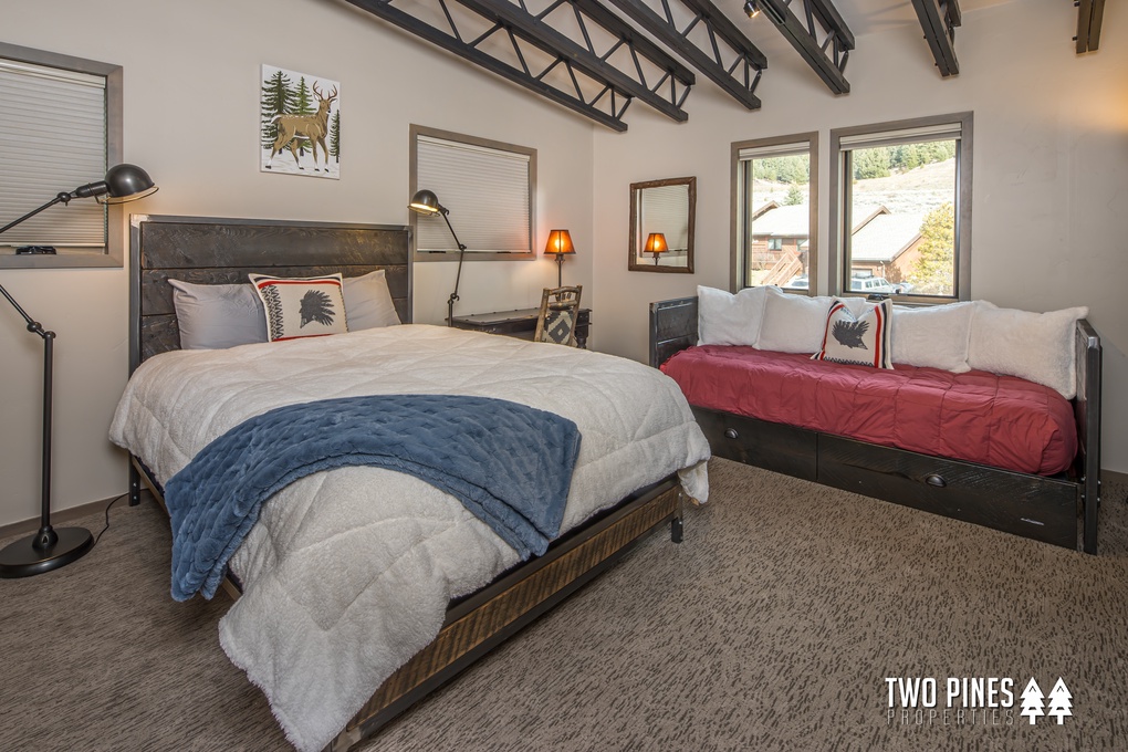 Second Level Bedroom with Queen Bed and Twin Trundle Bed