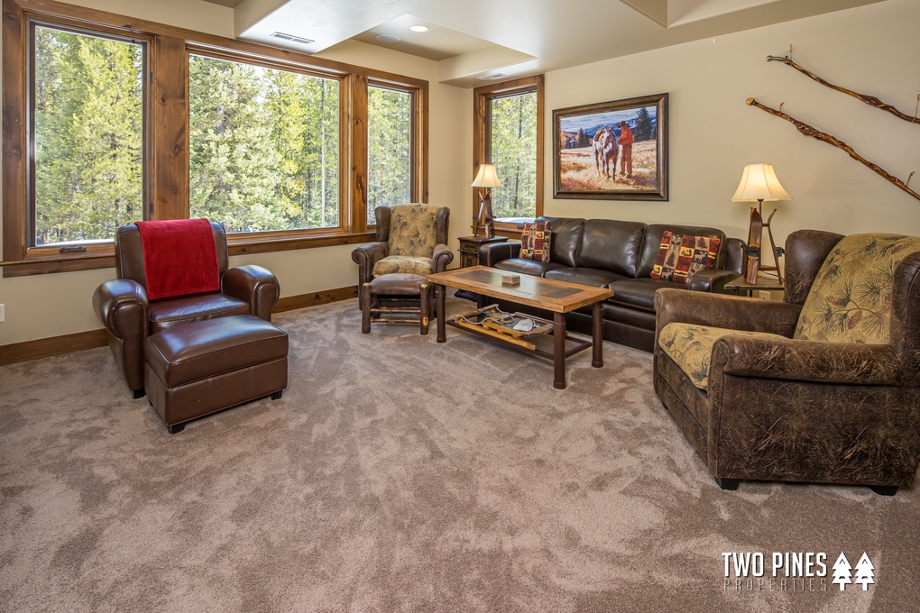 Downstairs Living Room with Sleeper Sofa and Hot Tub Access