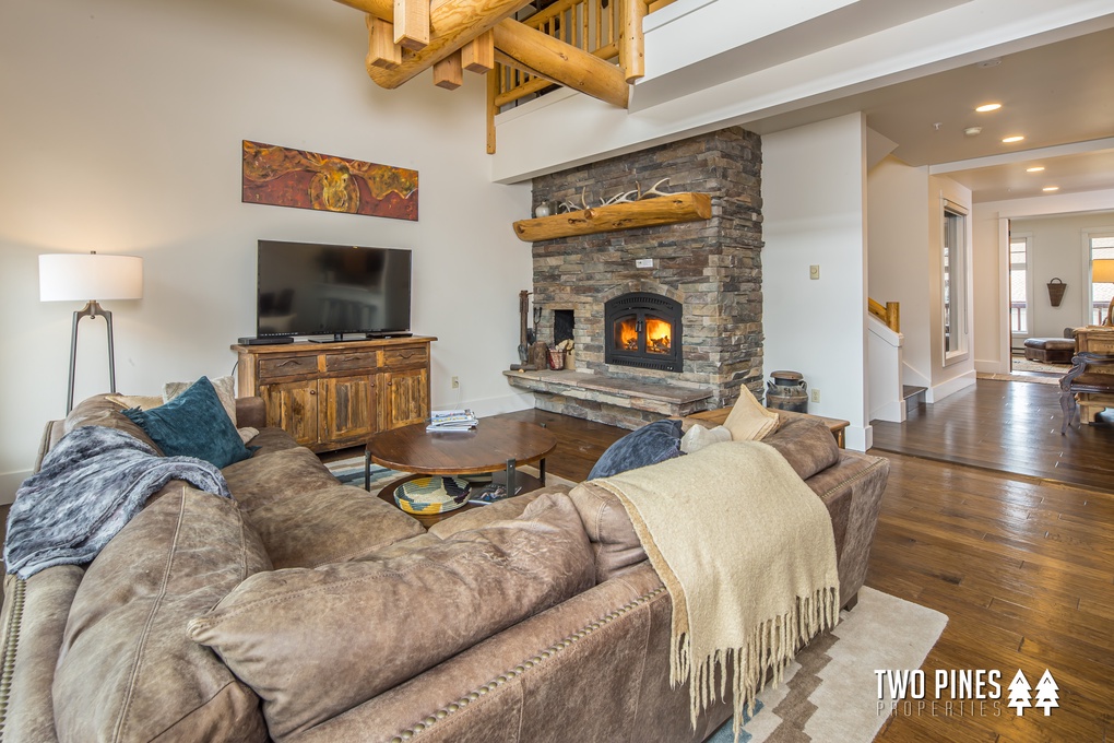 Living Room with Wood Burning Fireplace