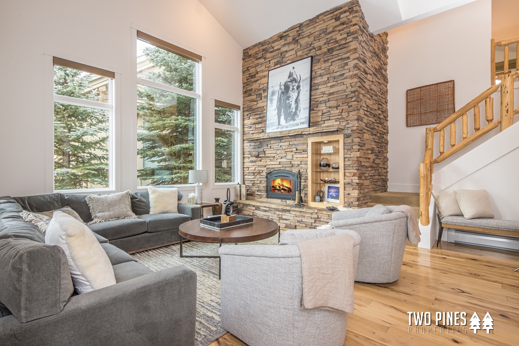 Living room with Wood Burning Fireplace