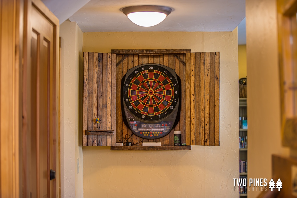 Bullseye Darts, TV, & Foosball Table in Lower Level Family Room