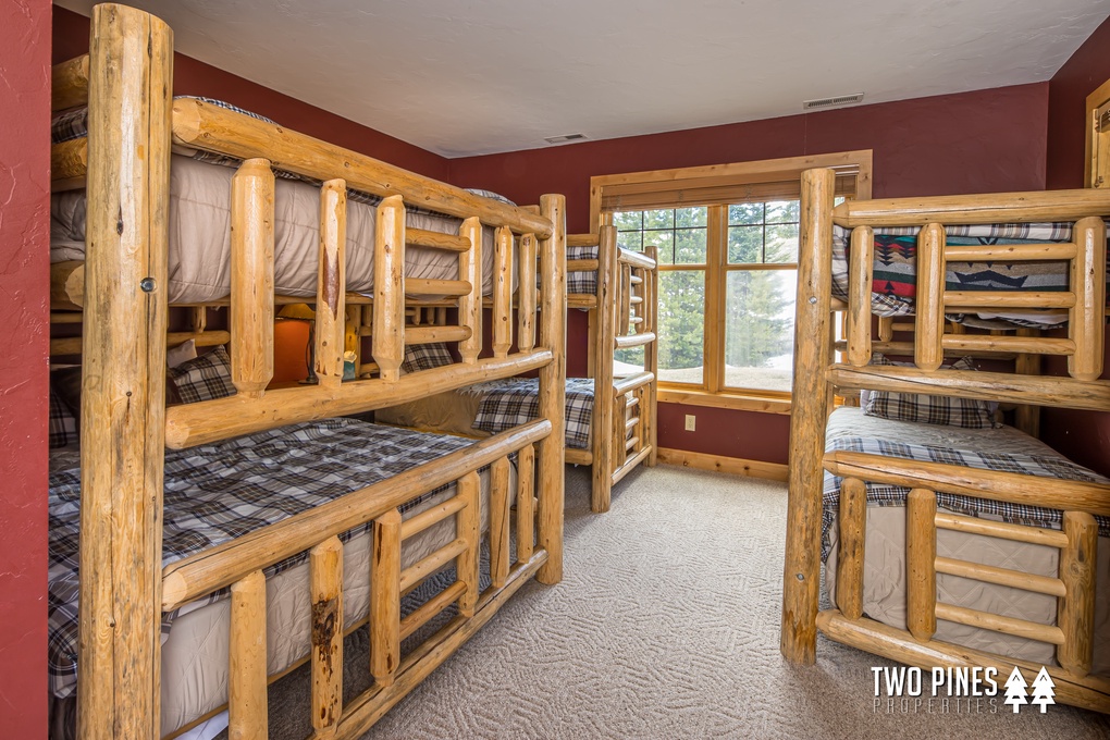 Lower Level Bunk Room with 2 Twin/Twin Bunk Beds & 1 Queen/Queen Bunk Bed