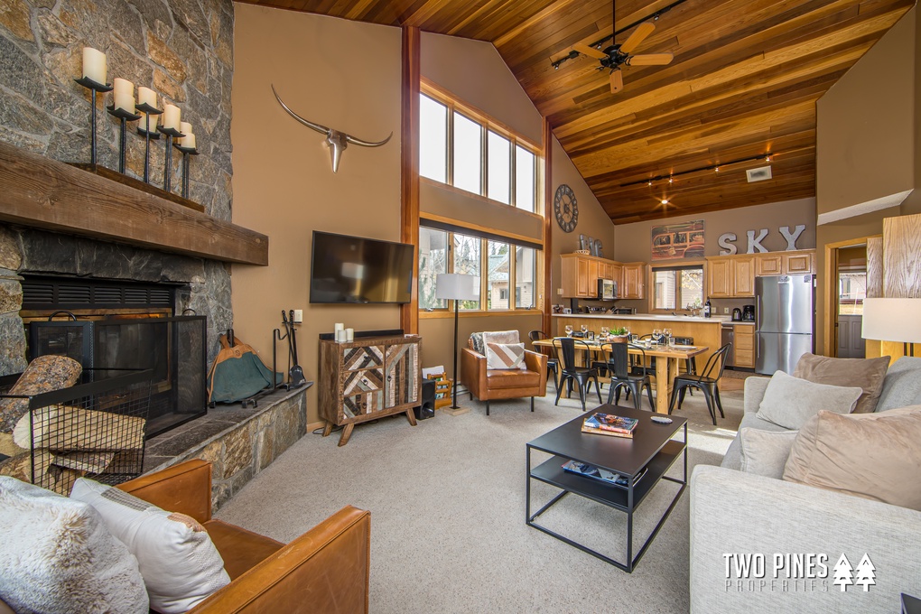 Living Room with Wood Burning Fireplace