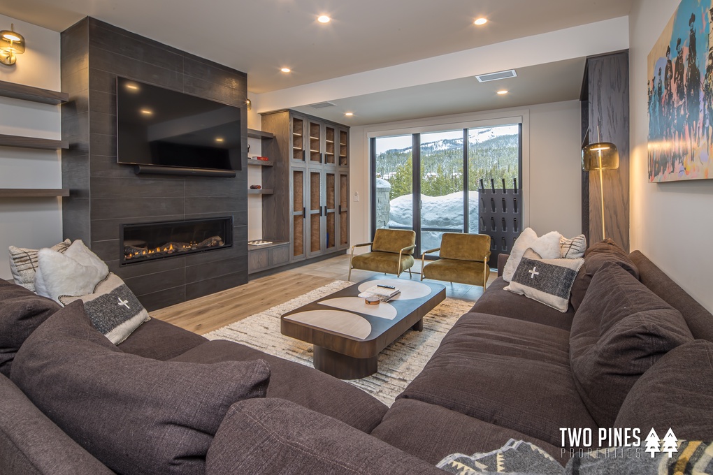 Lower Level Family Room with Gas Fireplace and Storage for Gear