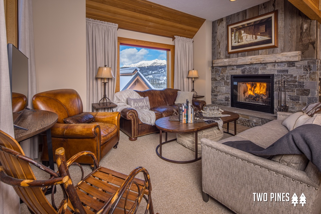 Living Room with Wood Burning Fireplace