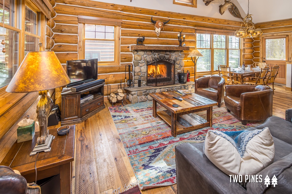 Living Room with Wood Burning Fireplace!