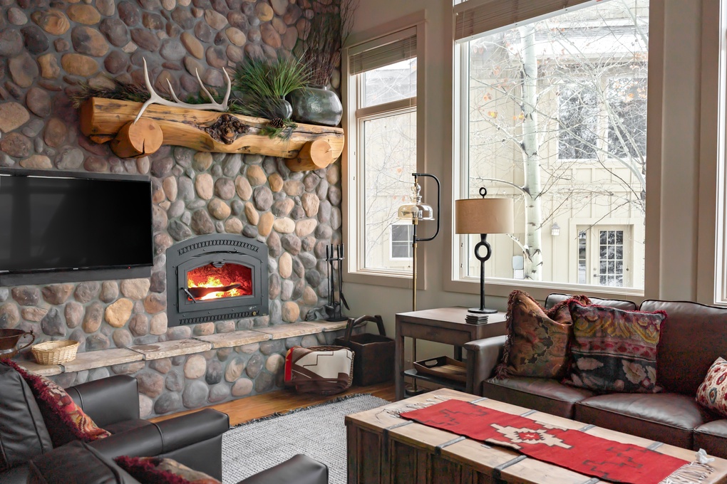Living Room with Wood Burning Fireplace