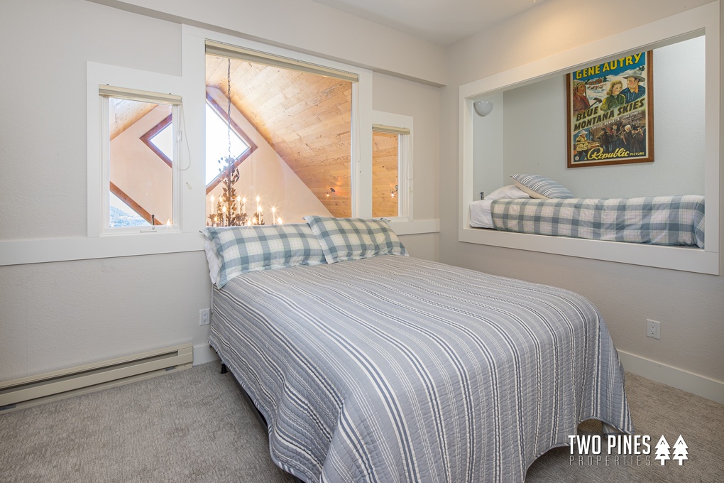 Upper Level- Guest Bunkroom with Queen Bed and Built-In Twin- Sleeps 3 Guests bed