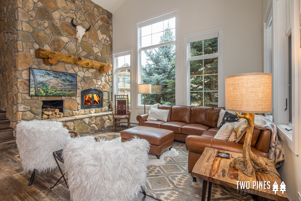 Living Area with Wood Burning Fireplace