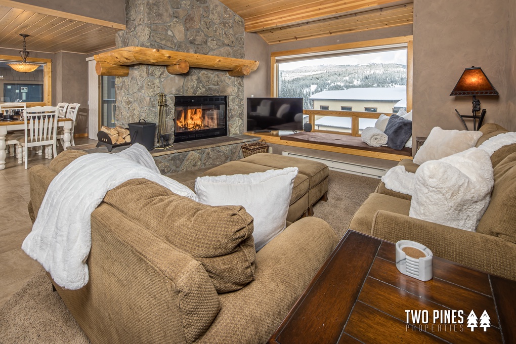 Living Room with Wood Burning Fireplace