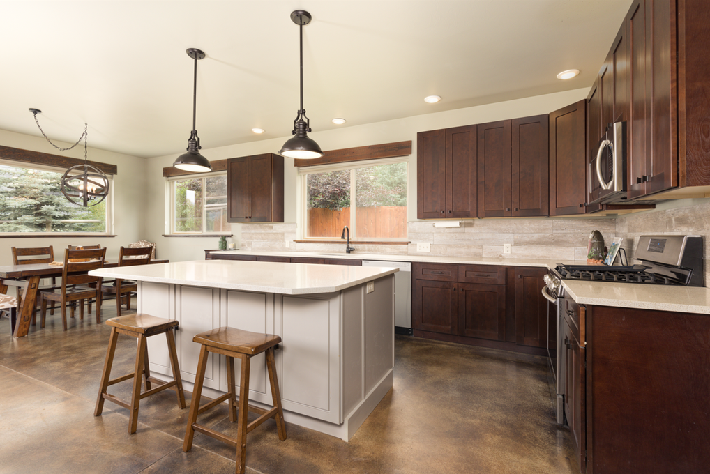 Kitchen with bar seating for 2