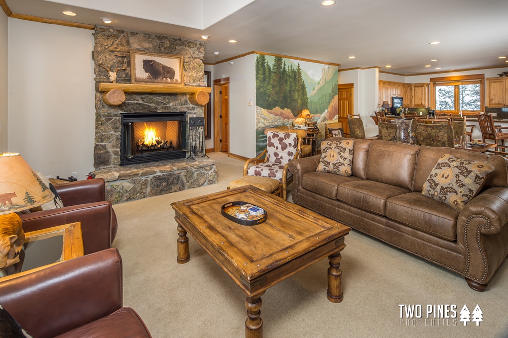 Living Room with Wood Burning Fireplace