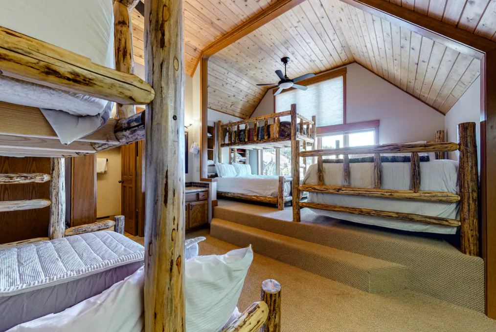 Spacious Bunkroom with 2 Pyramid Bunks and 1 Queen Bed