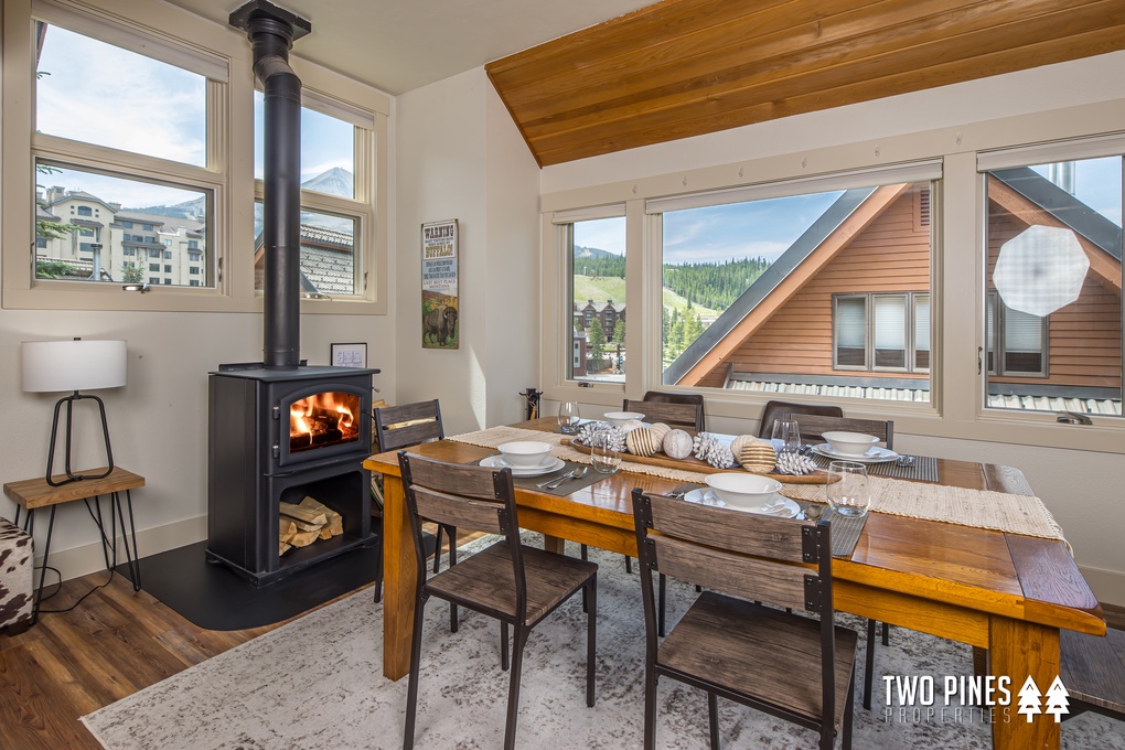 Dining table with Wood Burning Fireplace