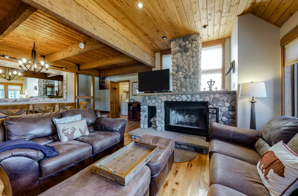 Rustic Living Room with Wood Burning Fireplace