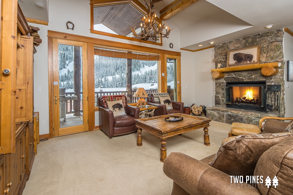 Living Room with Wood Burning Fireplace