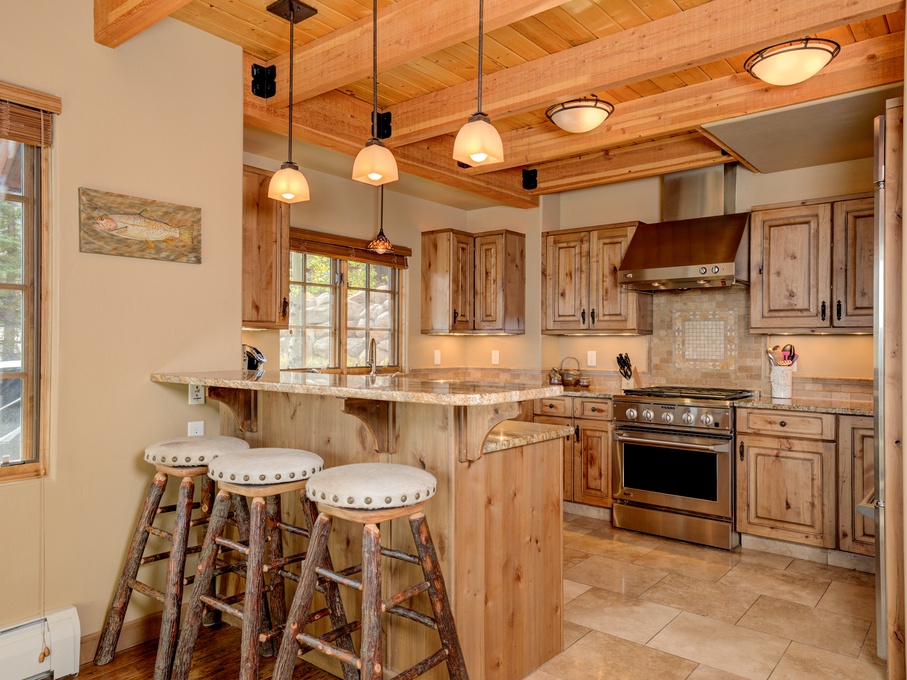 Kitchen with bar seating for 3