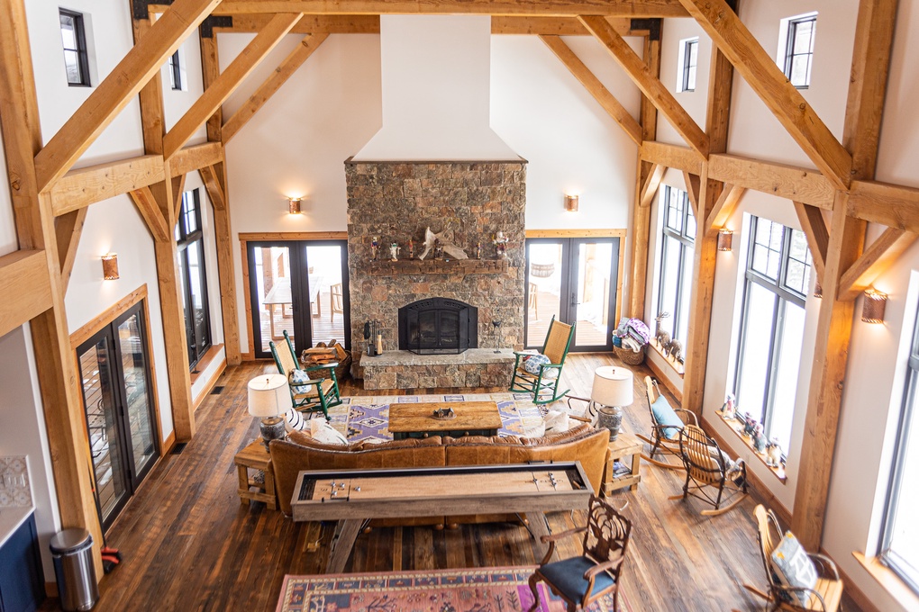 Open Concept Living Room with Wood Burning Fireplace