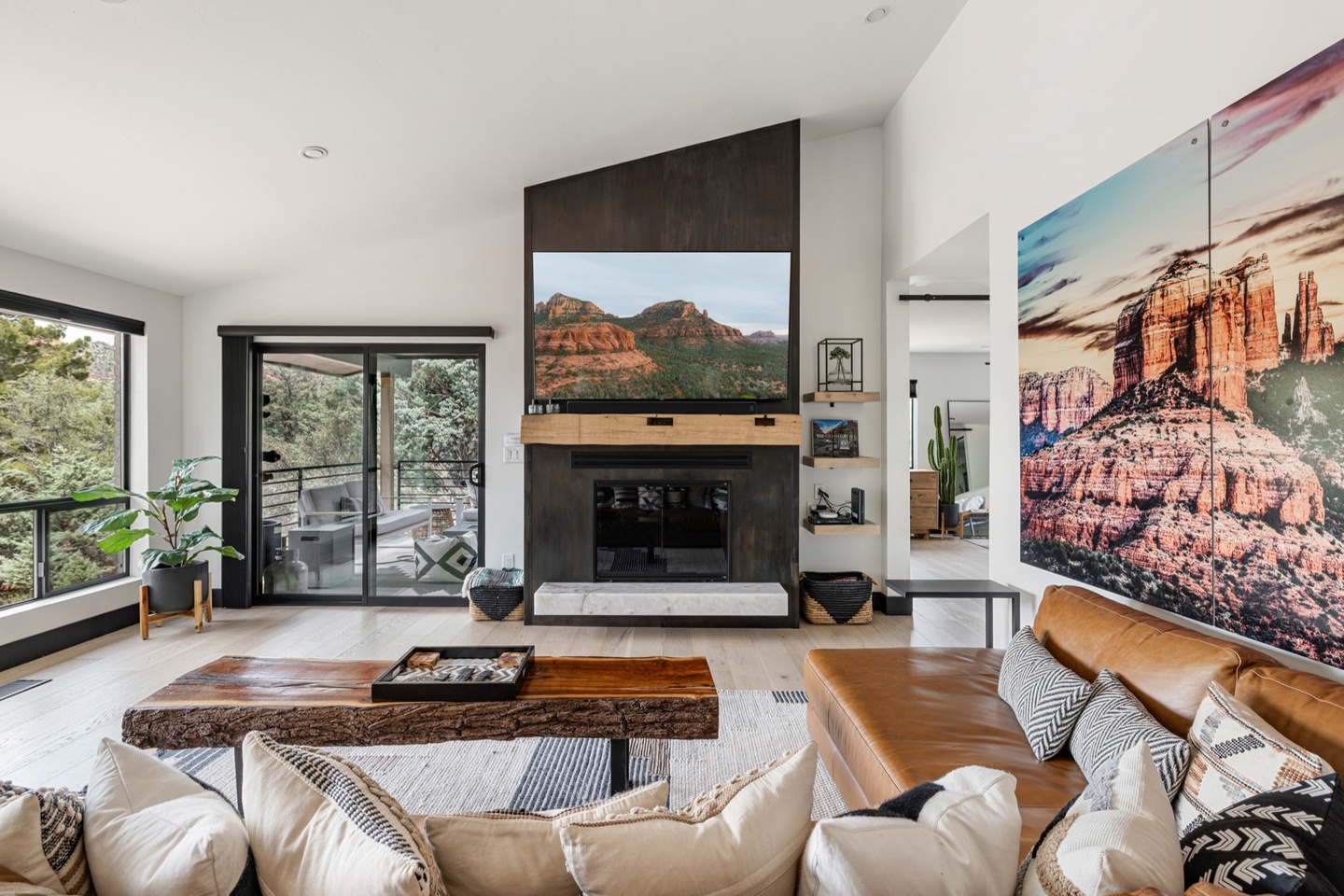 Living room with wall mounted TV