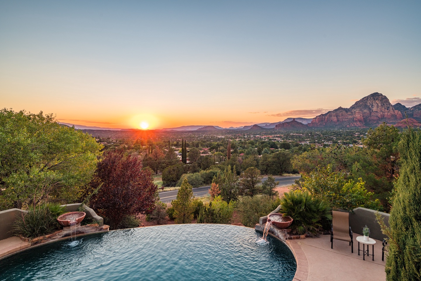 Enjoy the heated* pool with nice water features