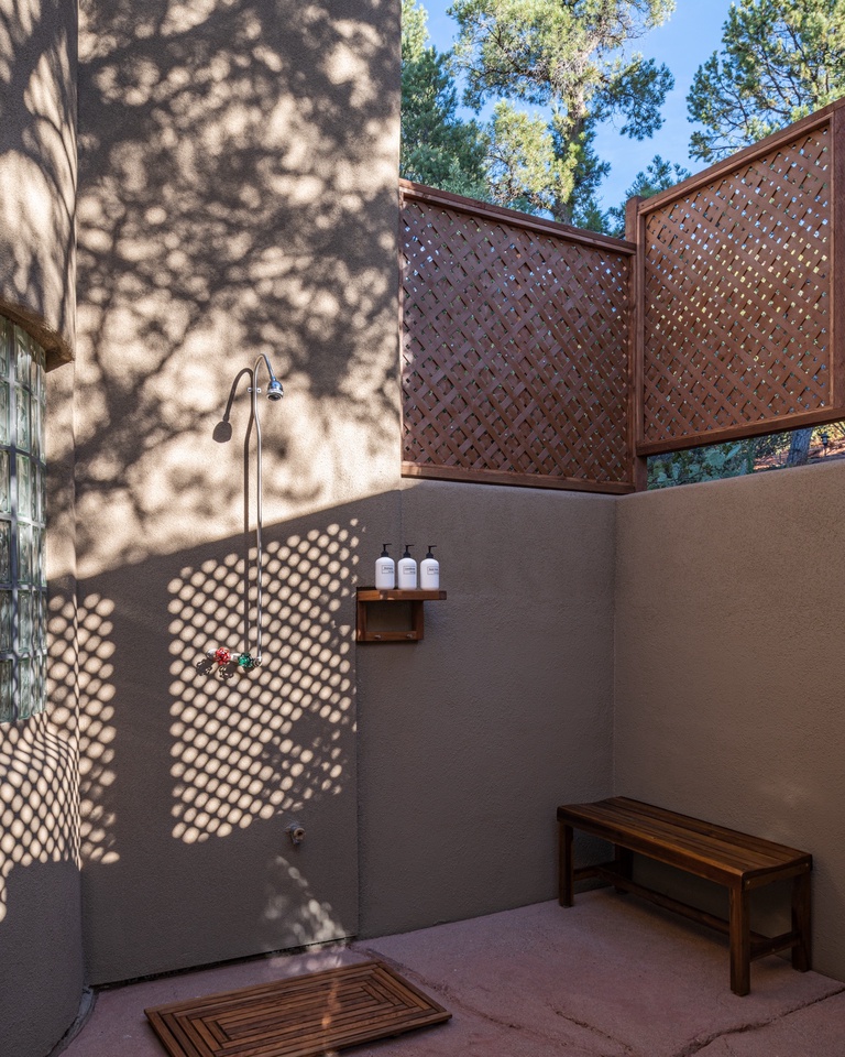 Outdoor shower connected to massage room - your very own spa