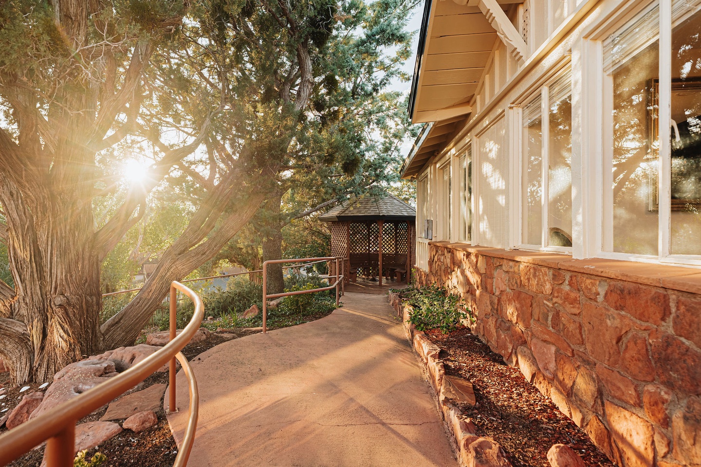 Front of residence with intimate gazebo