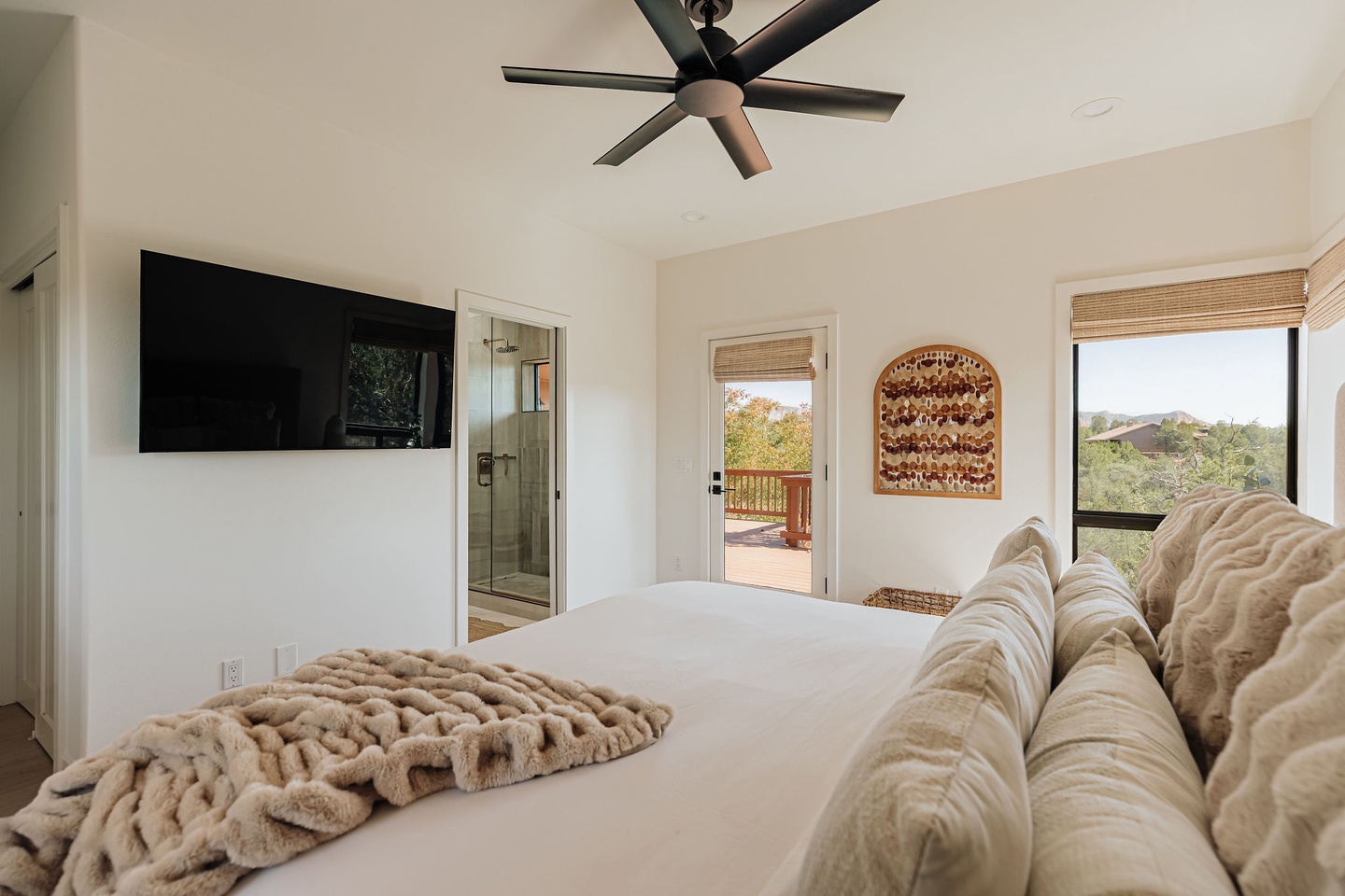 Wall TV and access to exterior deck