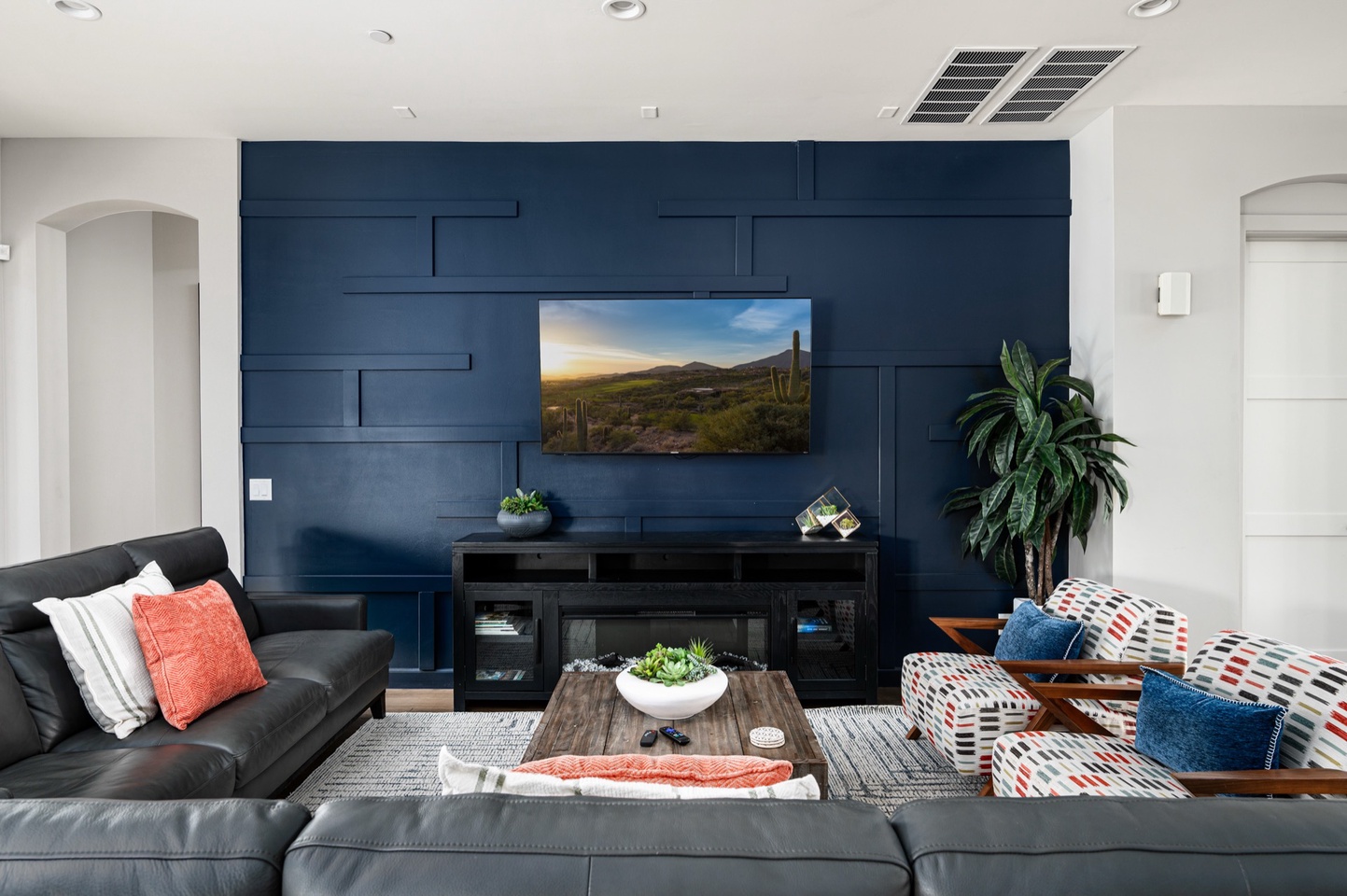 Stylish Living Room with Accent Wall & Smart TV
