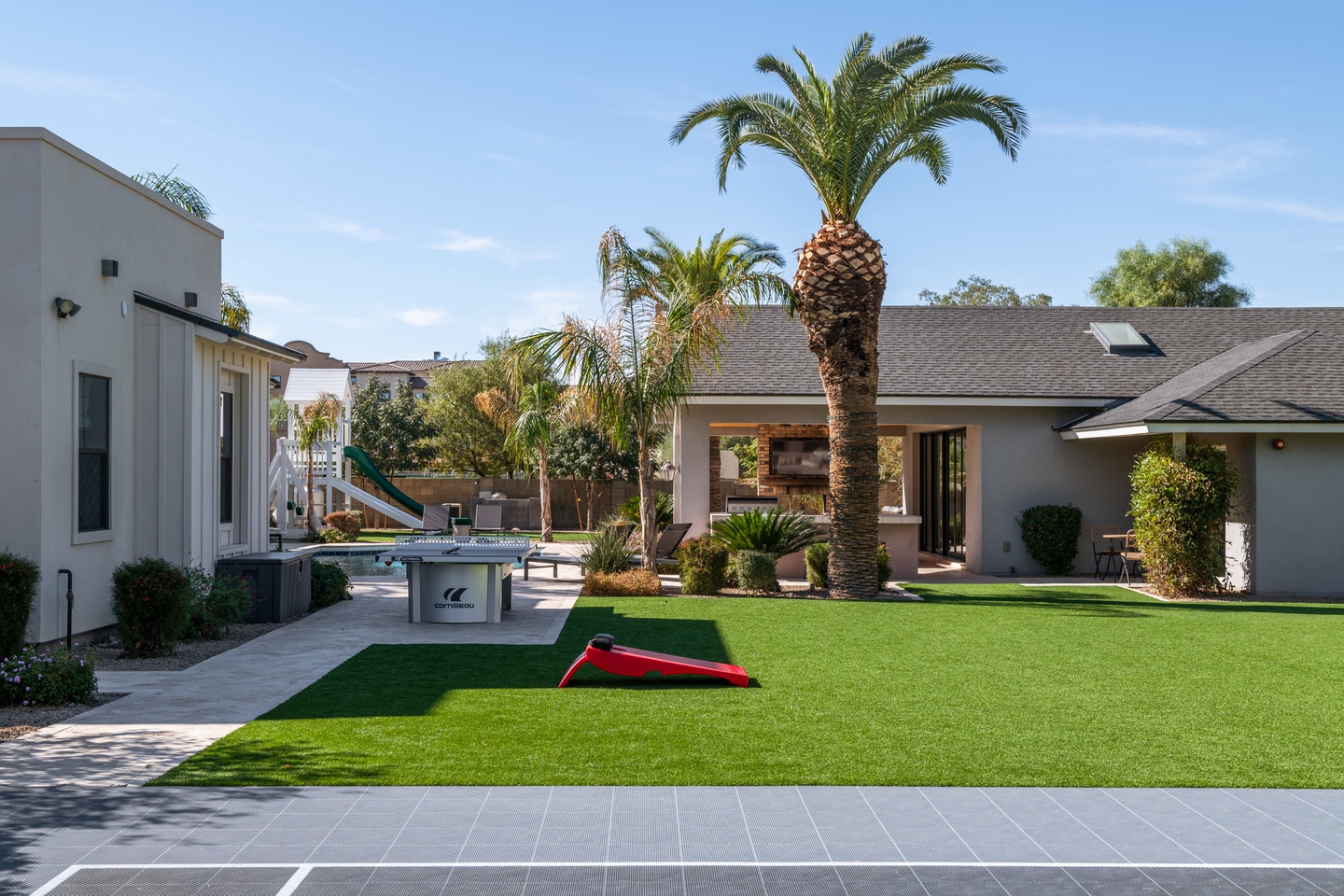 Large turf area for corn hole and games