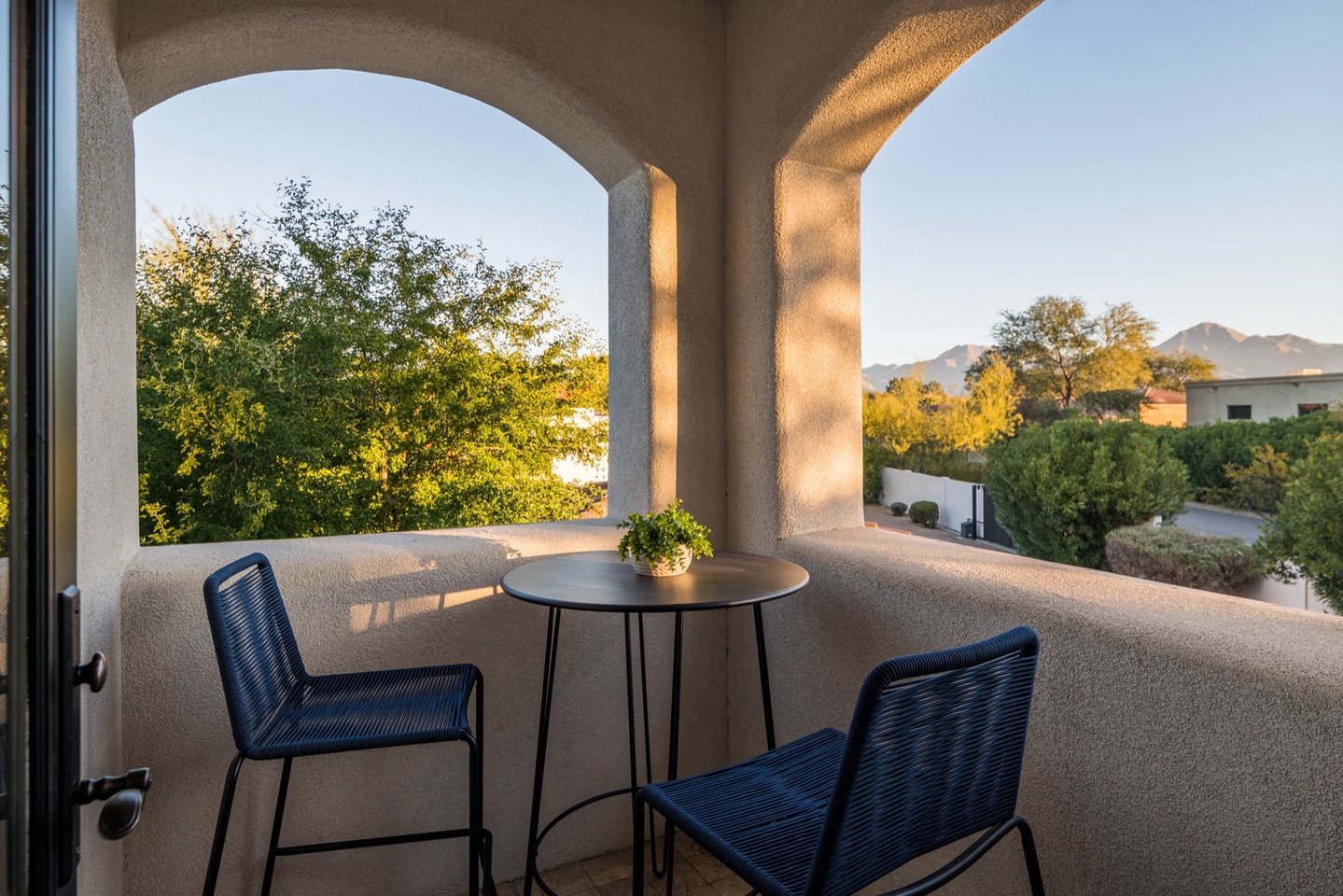 Private patio with mountain views