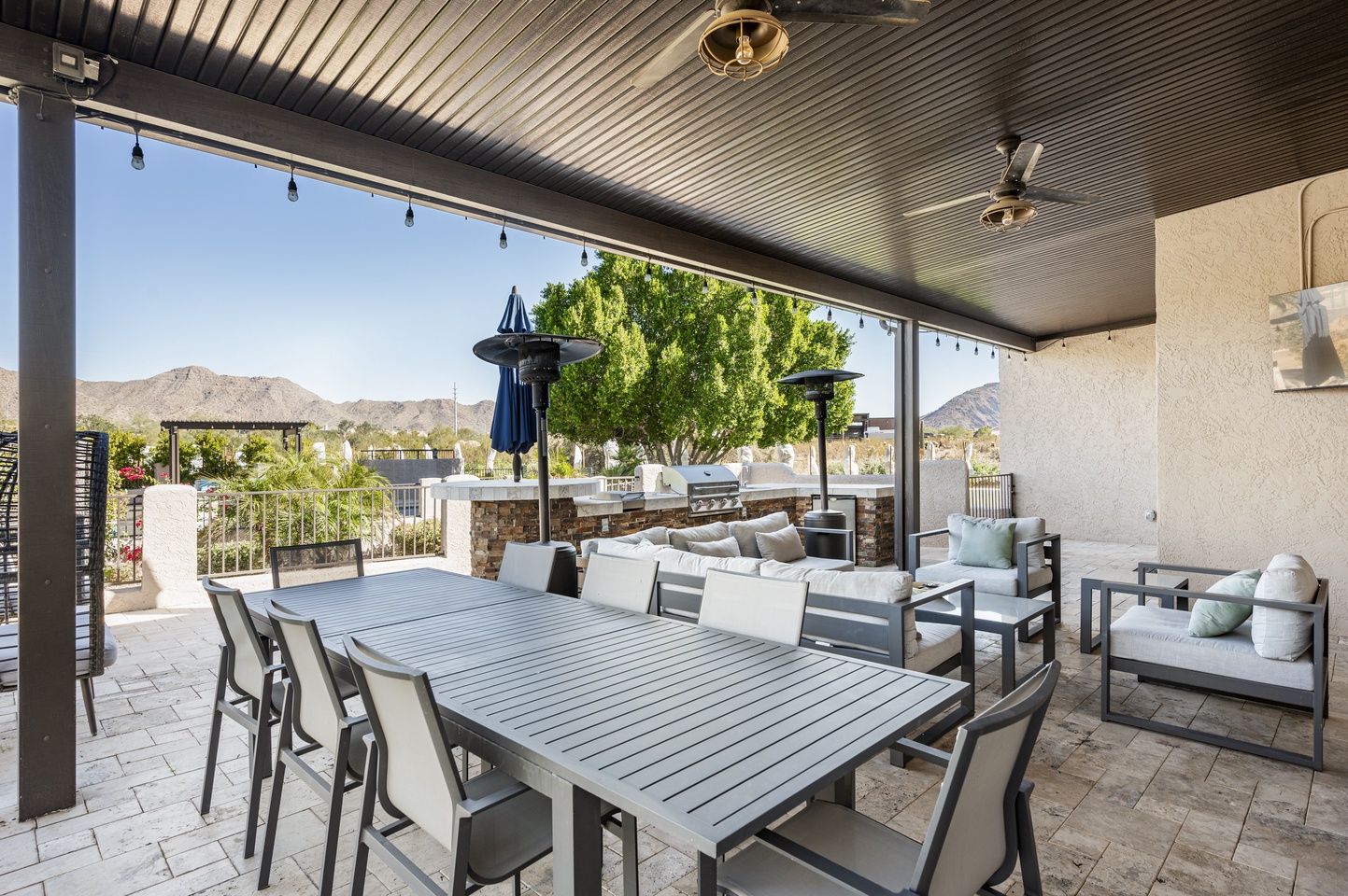 Outdoor dining under the covered patio