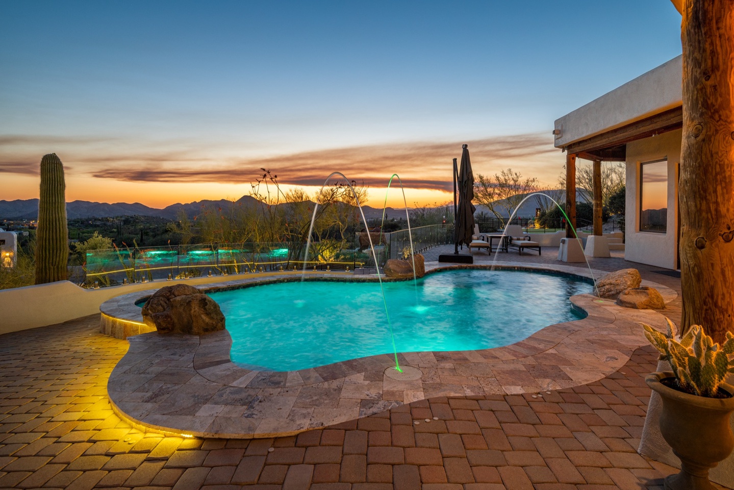Private heated* pool with water features