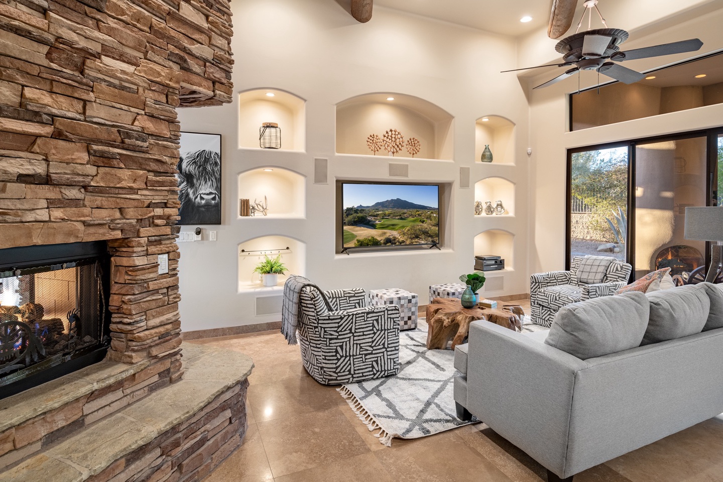 Living room with cozy gas fireplace