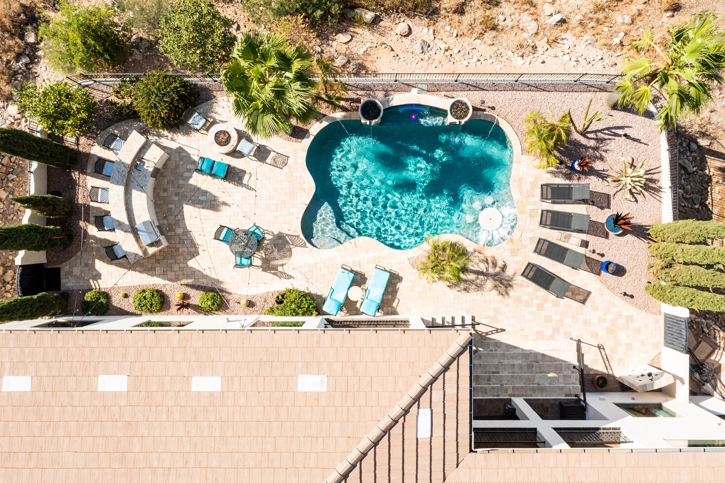 Aerial shot of the well-designed backyard