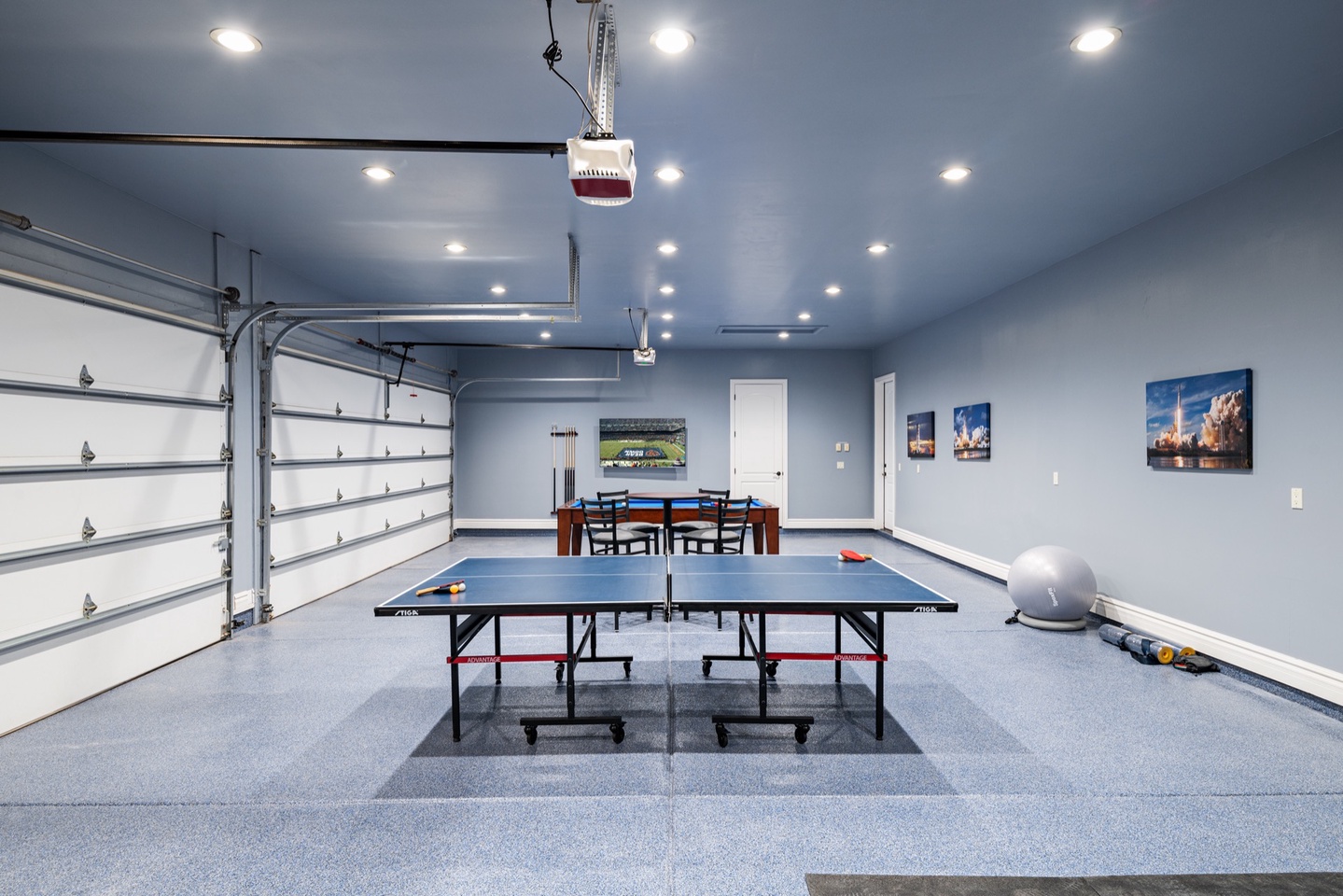 Ping pong, pool, TV's, and workout equipment