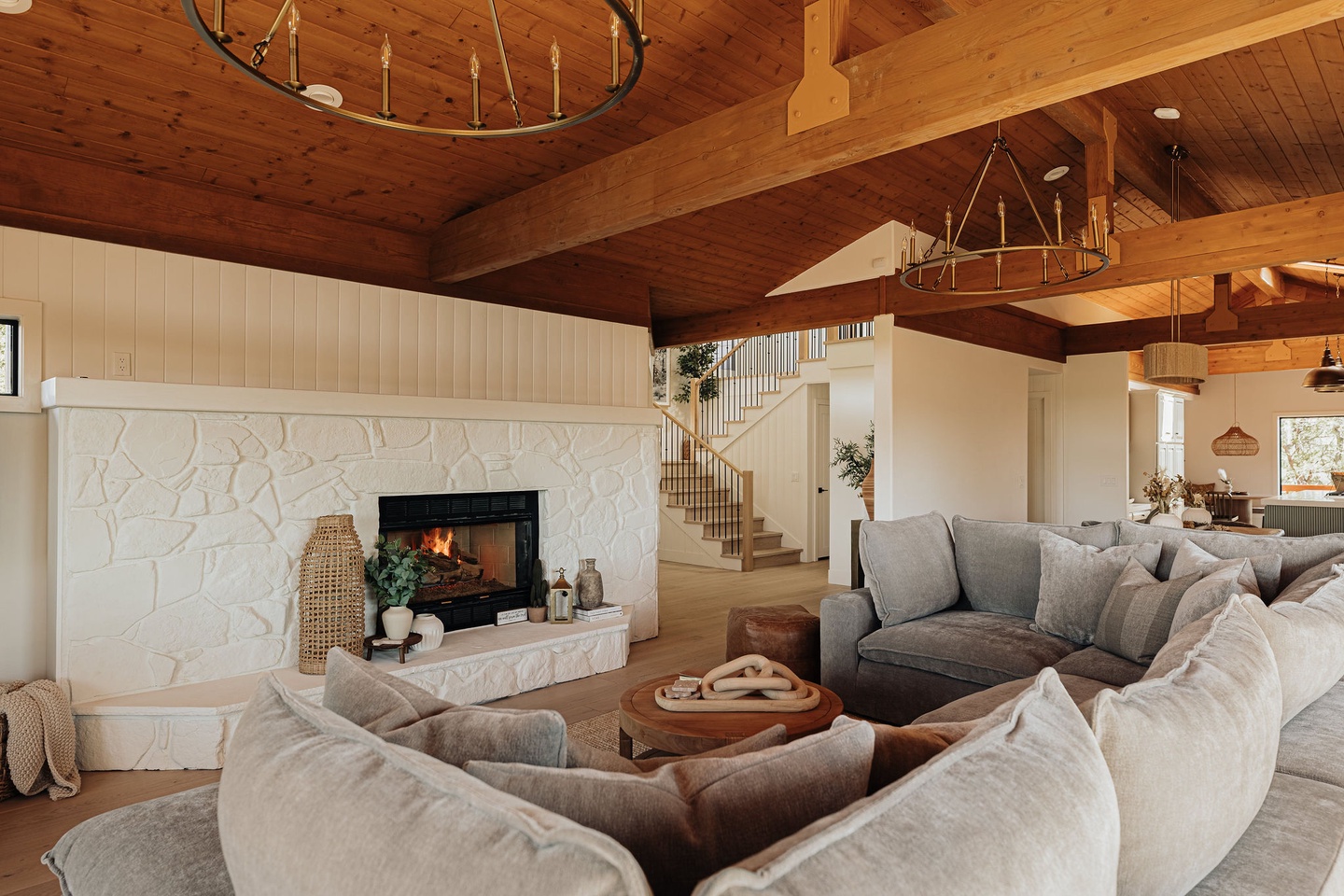 Cozy up around the fireplace