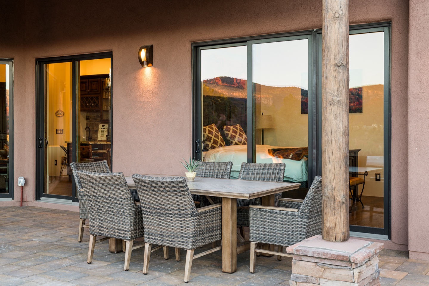 Share a meal outdoors on the patio dining table